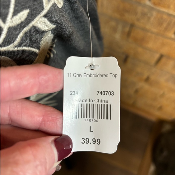 NWT Gray Embroidered Top with Bell Sleeves - Picture 16 of 16